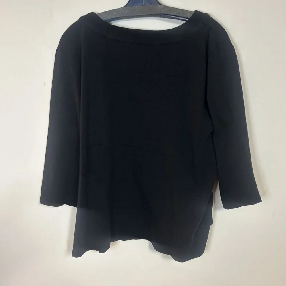 Kim Rogers Womens 2X Black 3/4 Sleeve Scoop Neck T Shirt 100% Cotton - Picture 7 of 7